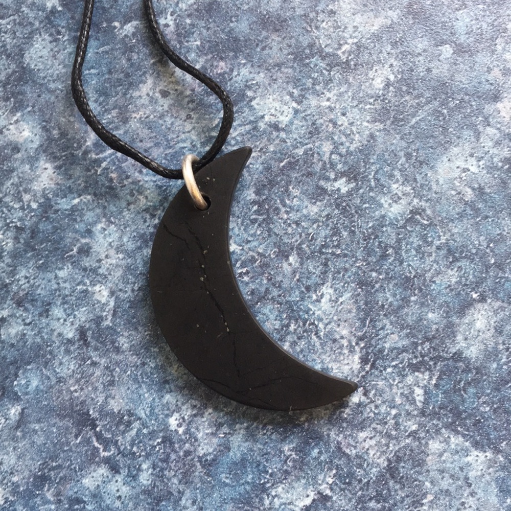 Crescent Moon Shungite pendent necklace